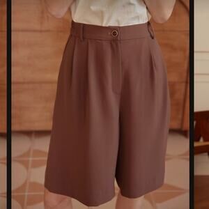 NEW Simple Retro Daiki‎ Chiffon Straight Shorts M Brown Knee Lengths NWT